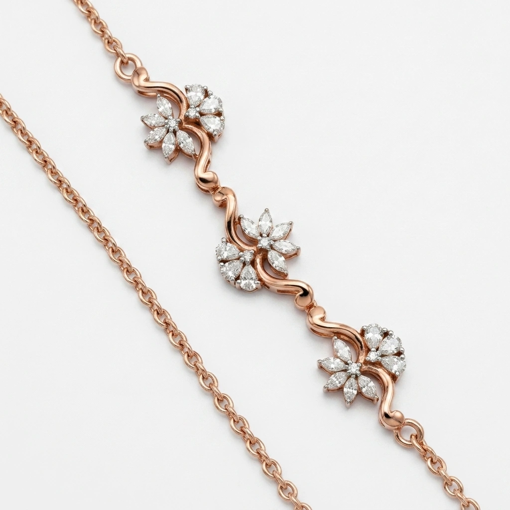 Pear, Marquise & Round Diamond Necklace in Rose Gold view 5
