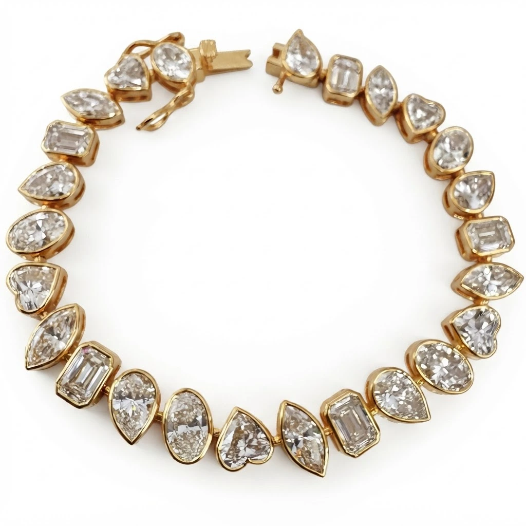 Pear Oval Emerald Heart Marquise Bracelet | Yellow Gold | IGI Certified view 3