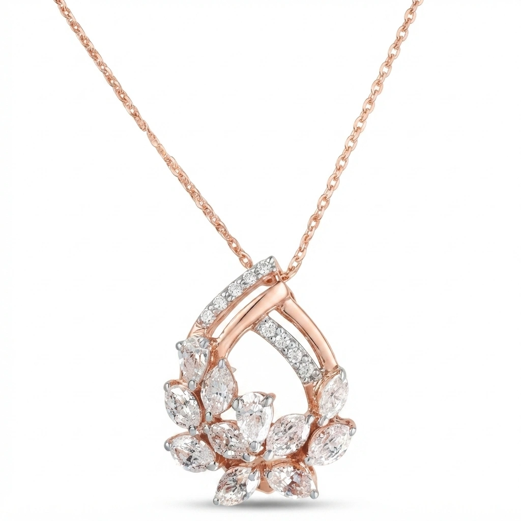 Pear, Round & Marquise Lab Grown Diamond Pendant with Chain | Rose Gold view 3
