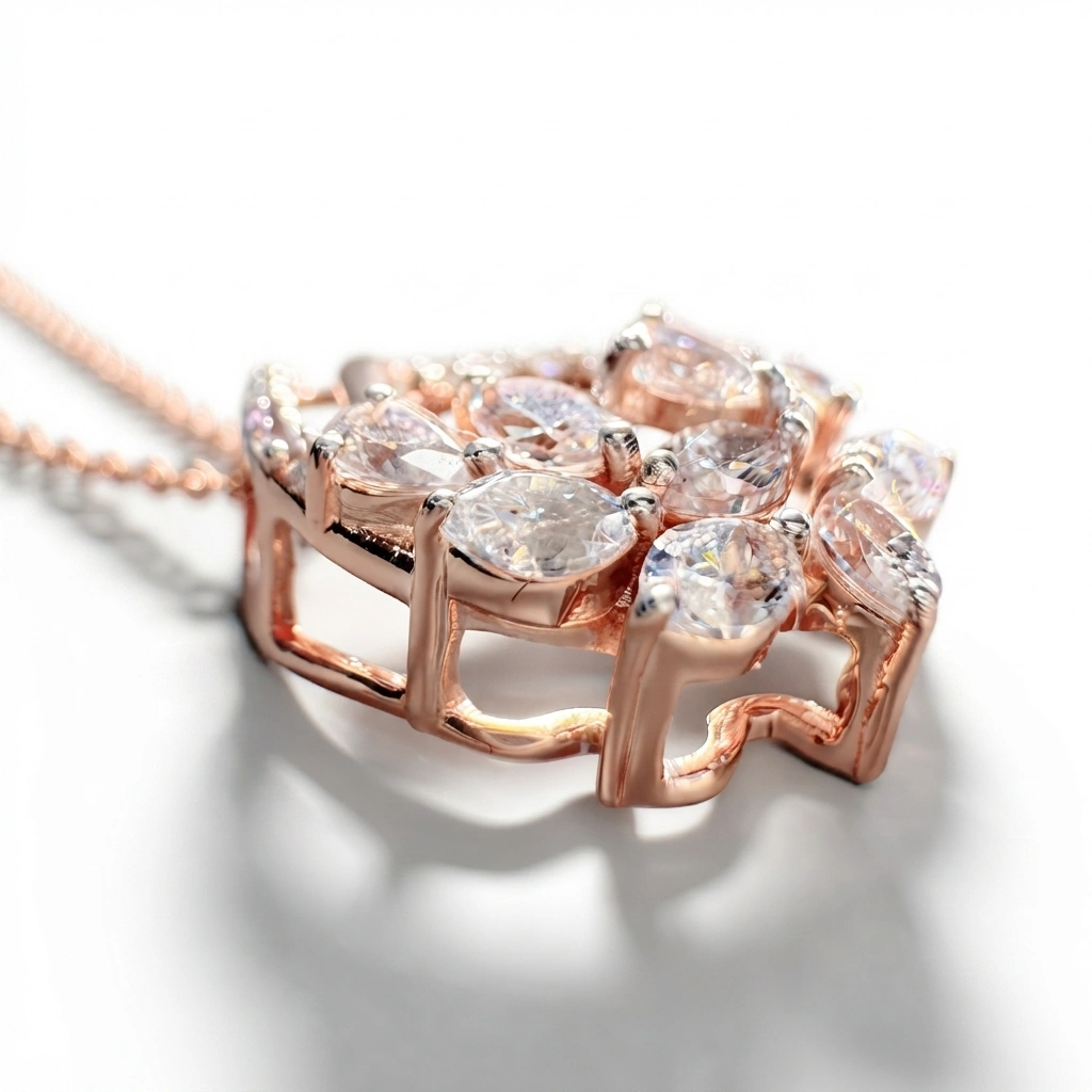 Pear, Round & Marquise Lab Grown Diamond Pendant with Chain | Rose Gold view 4