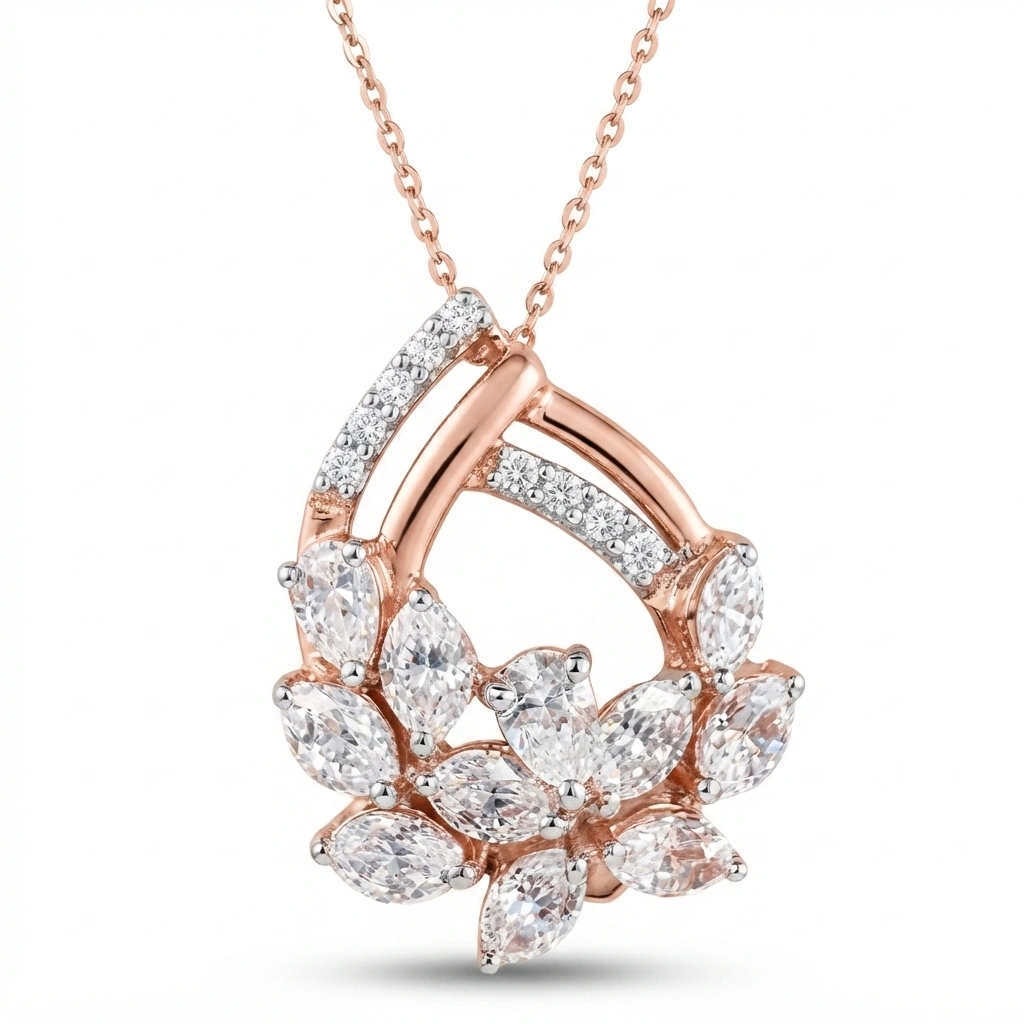 Pear, Round & Marquise Lab Grown Diamond Pendant with Chain | Rose Gold view 5