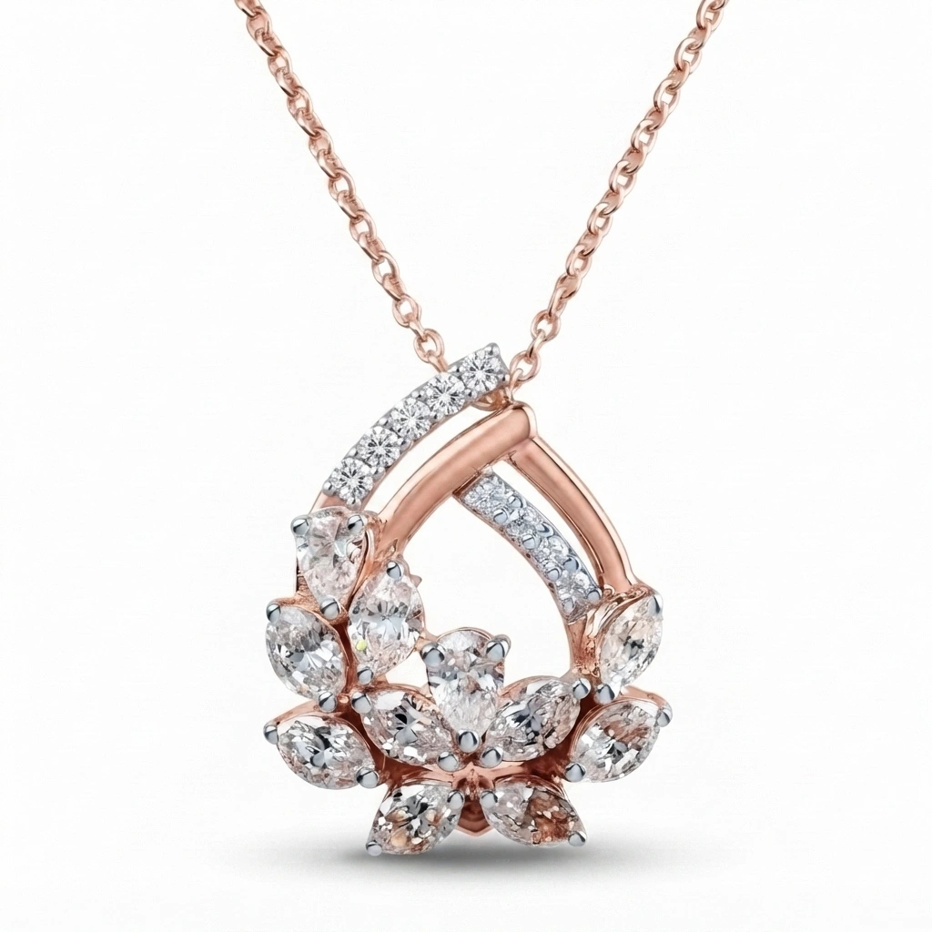 Pear, Round & Marquise Lab Grown Diamond Pendant with Chain | Rose Gold view 6