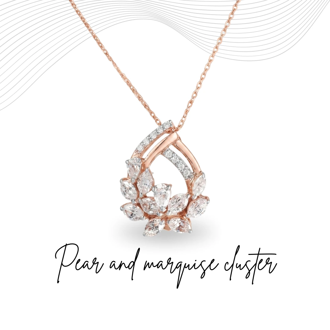 Pear, Round & Marquise Lab Grown Diamond Pendant with Chain | Rose Gold
