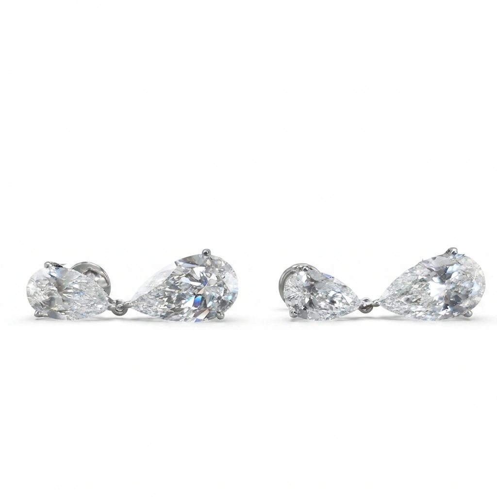 Pear Shape Diamond Drop Earrings with Round Accents | Lab Grown Diamond view 3