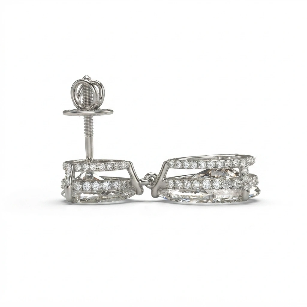 Pear Shape Diamond Drop Earrings with Round Accents | Lab Grown Diamond view 4