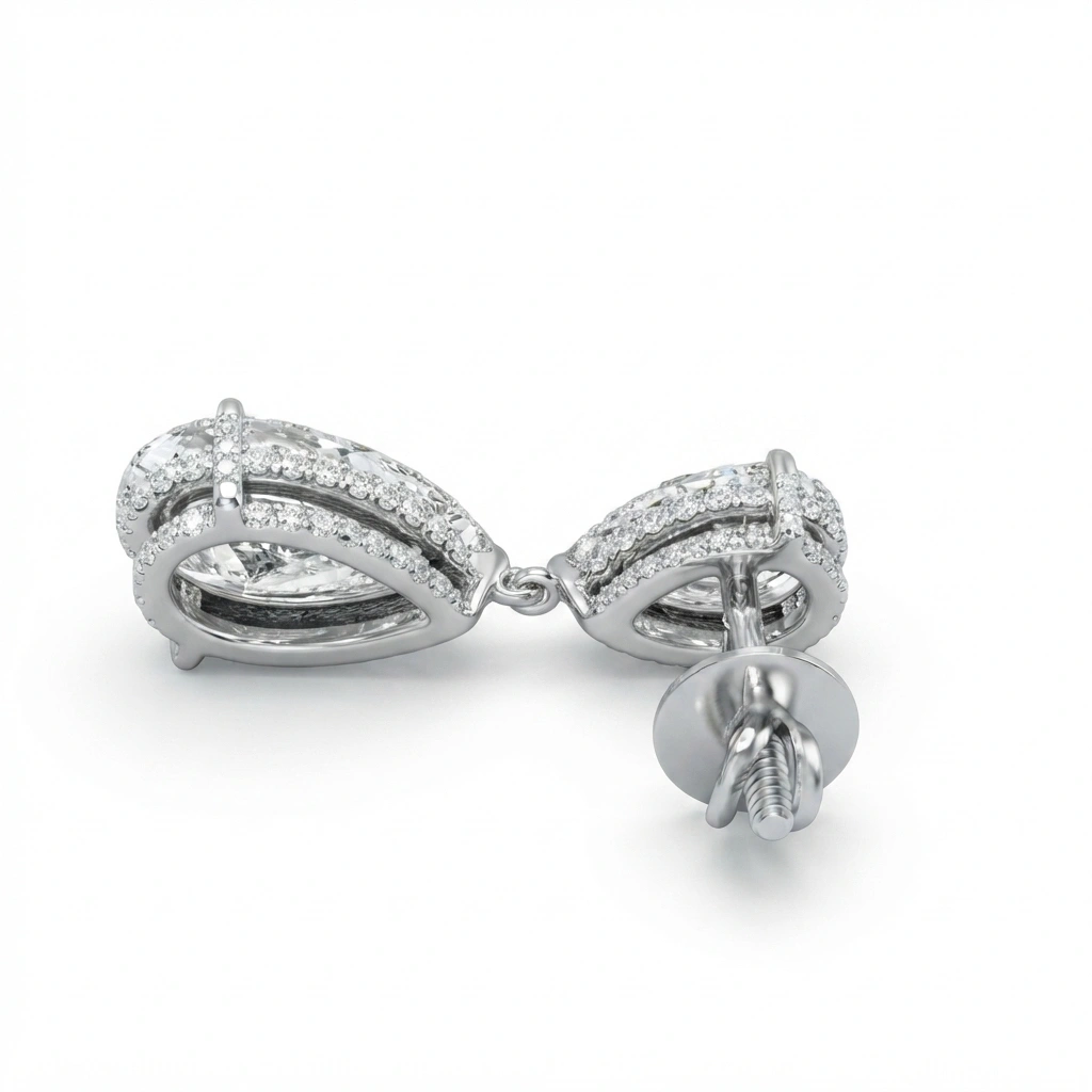 Pear Shape Diamond Drop Earrings with Round Accents | Lab Grown Diamond view 5