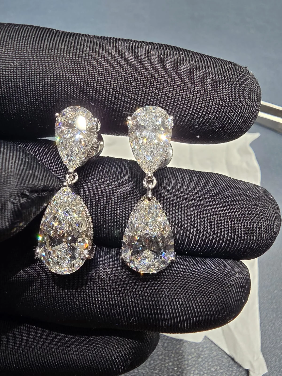 Pear Shape Diamond Drop Earrings with Round Accents | Lab Grown Diamond view 6