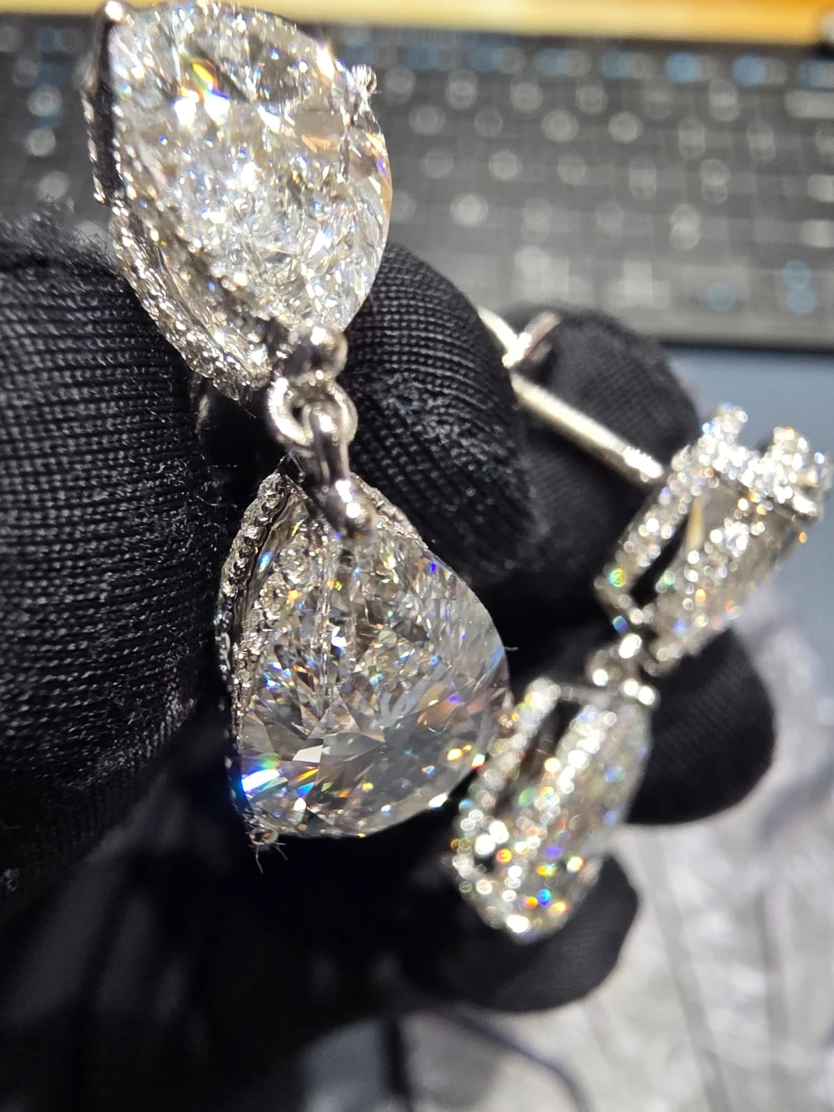 Pear Shape Diamond Drop Earrings with Round Accents | Lab Grown Diamond view 7