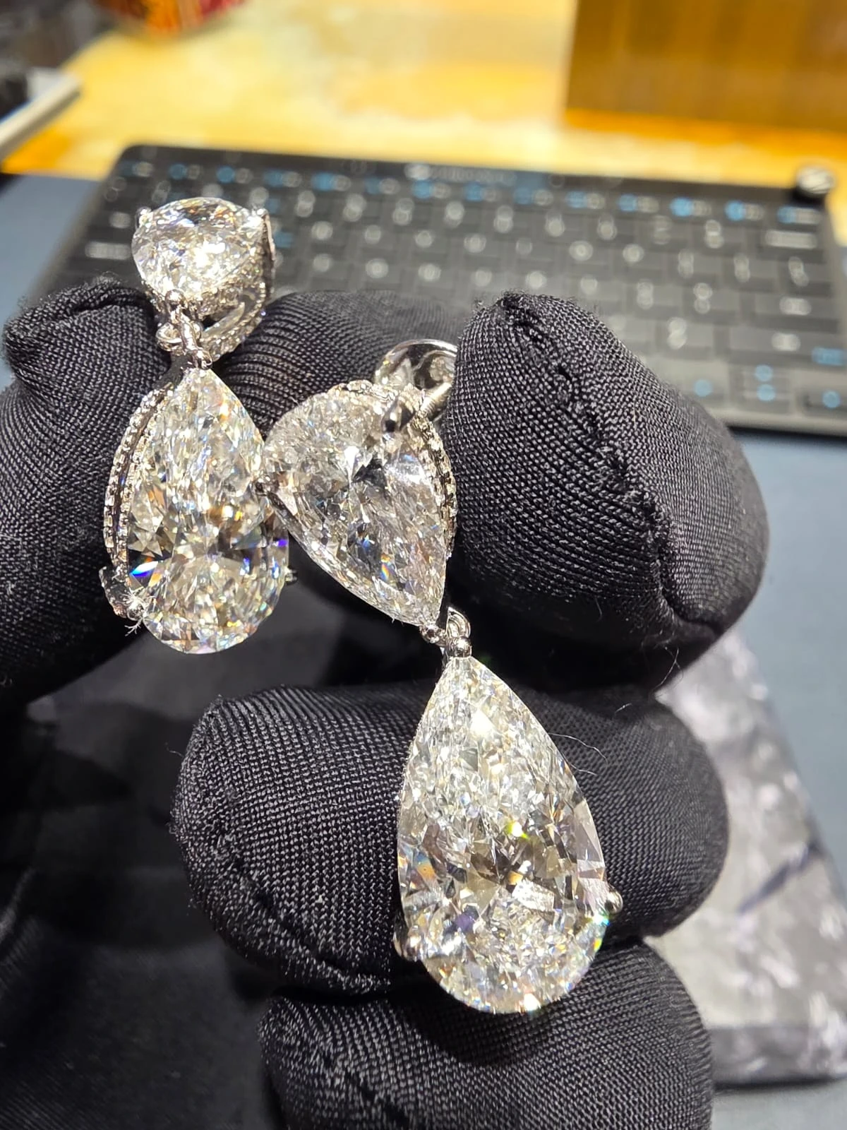 Pear Shape Diamond Drop Earrings with Round Accents | Lab Grown Diamond view 8