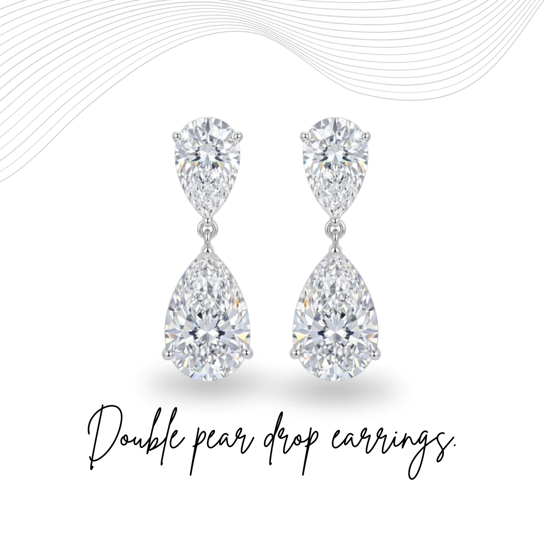 Pear Shape Diamond Drop Earrings with Round Accents | Lab Grown Diamond