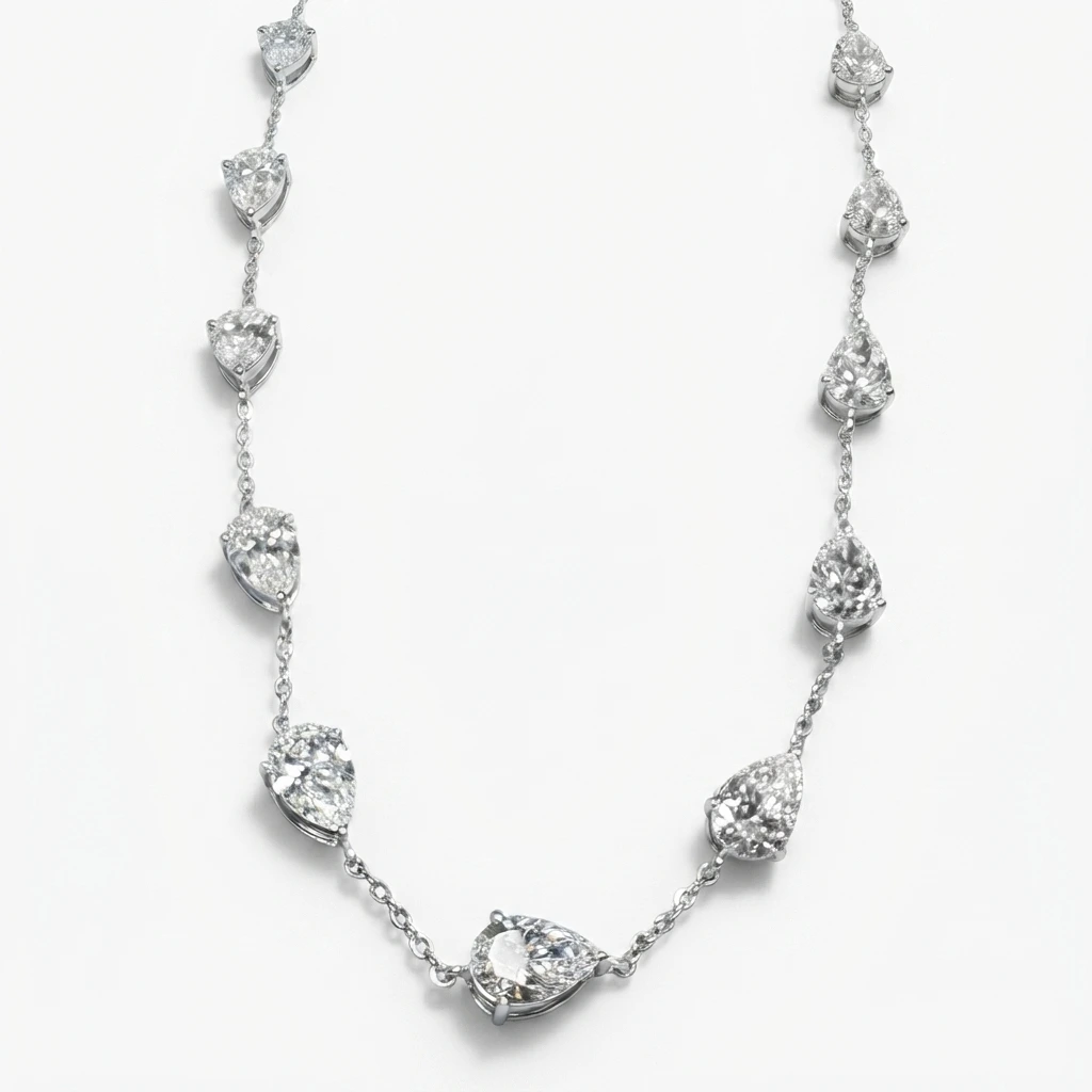 Pear Shape Lab-Grown Diamond Tennis Necklace | IGI Certified view 3