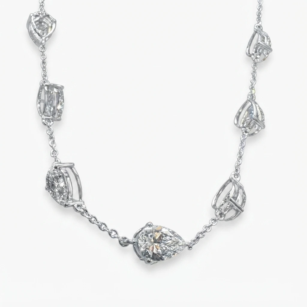 Pear Shape Lab-Grown Diamond Tennis Necklace | IGI Certified view 6