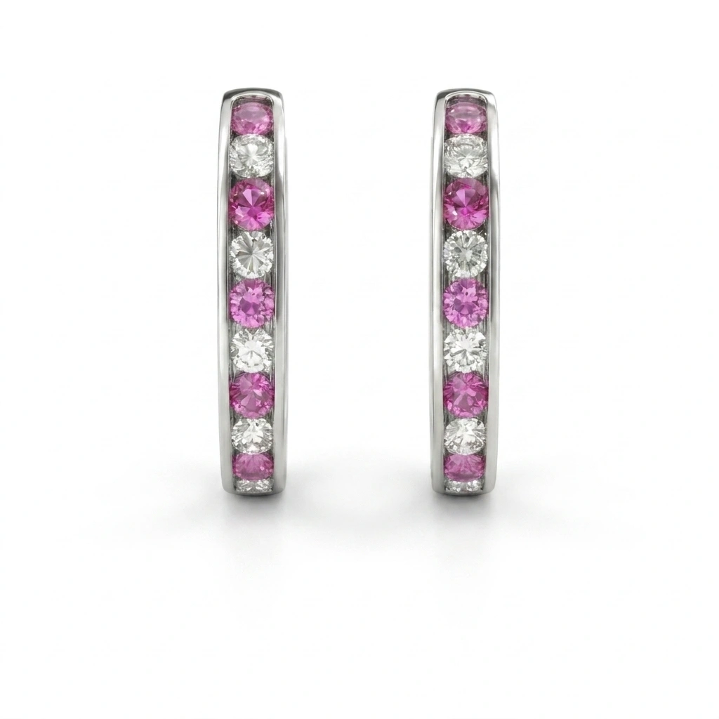 Pink Lab Grown Diamond Hoop Earrings in Platinum 950 view 3