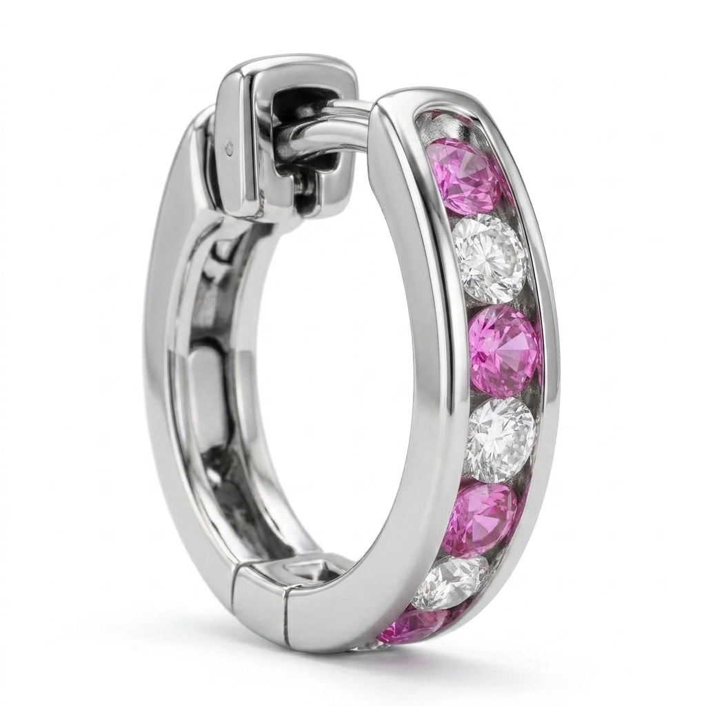 Pink Lab Grown Diamond Hoop Earrings in Platinum 950 view 4