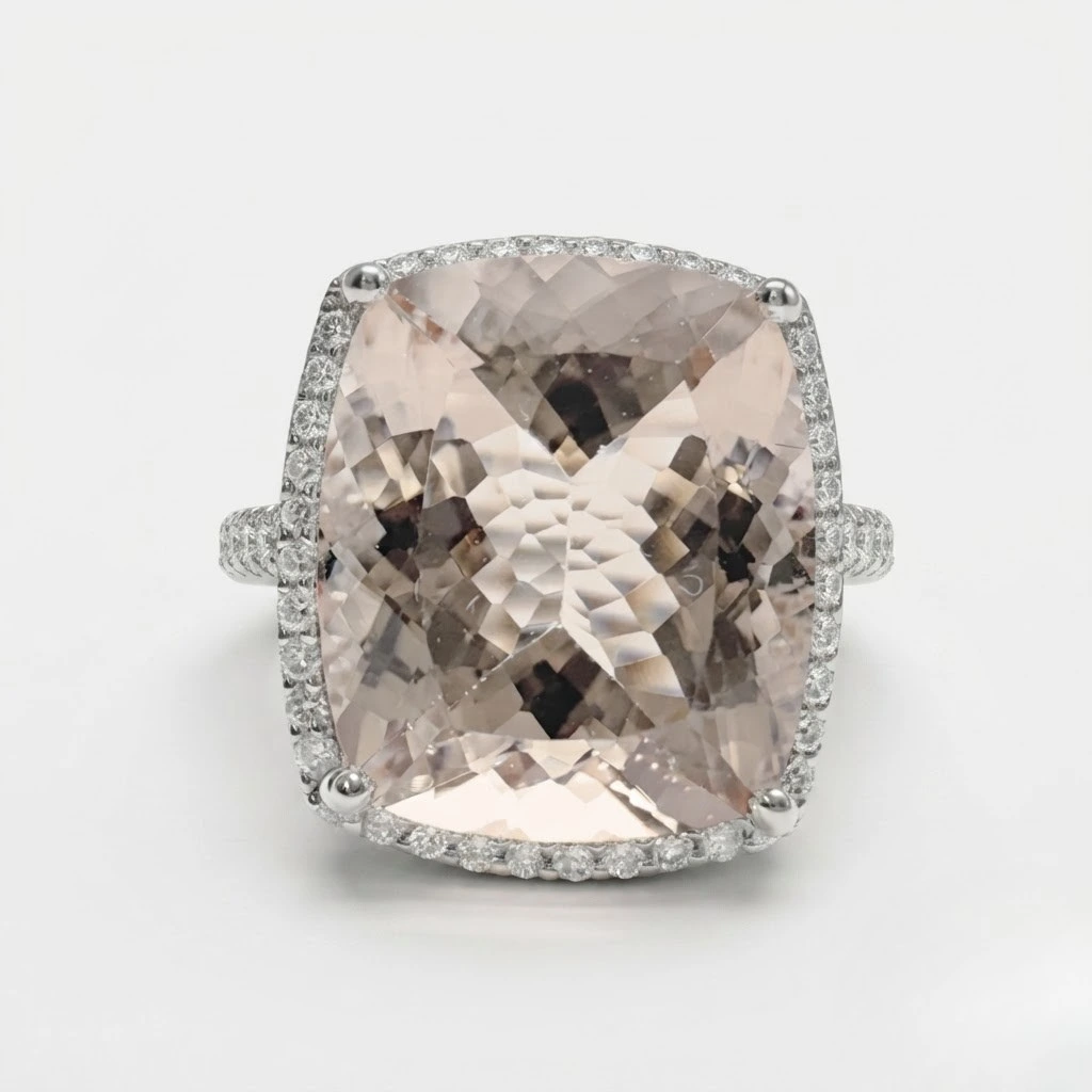 Platinum Cushion Cut Diamond Ring with Round Side Stones view 3
