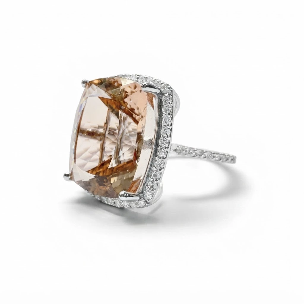 Platinum Cushion Cut Diamond Ring with Round Side Stones view 4