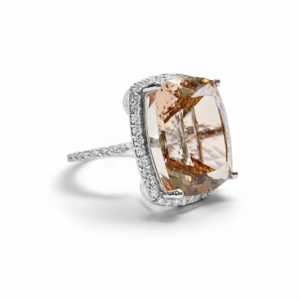 Platinum Cushion Cut Diamond Ring with Round Side Stones view 5