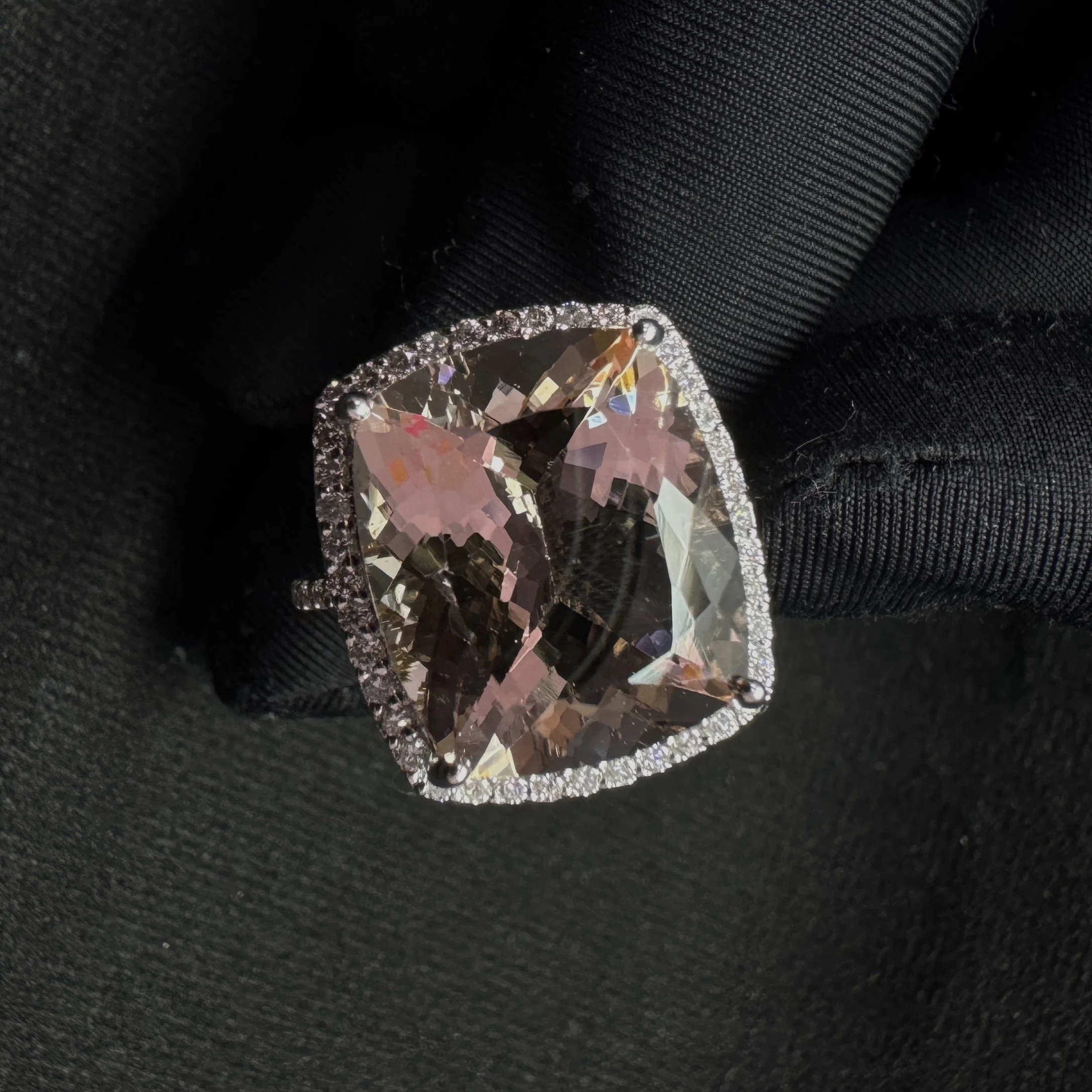 Platinum Cushion Cut Diamond Ring with Round Side Stones view 7