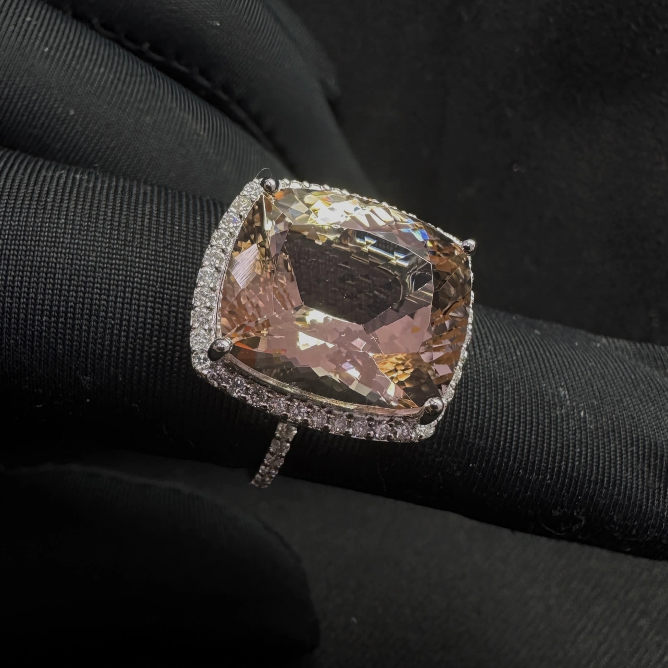 Platinum Cushion Cut Diamond Ring with Round Side Stones view 8
