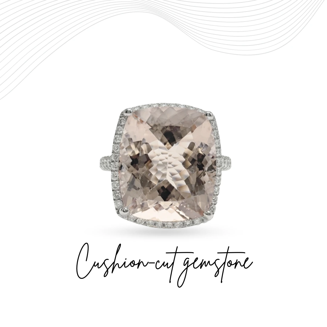Platinum Cushion Cut Diamond Ring with Round Side Stones