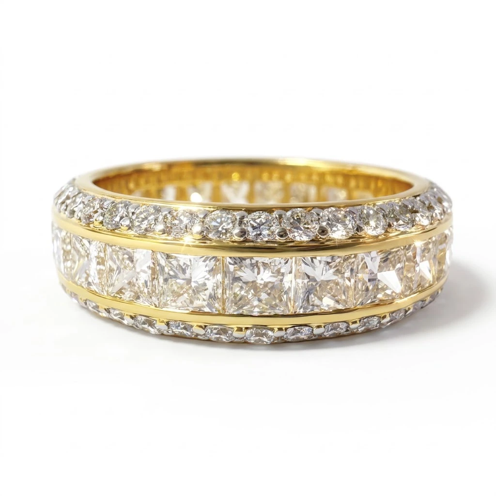 Princess & Round Lab Grown Diamond Band Ring | Yellow Gold | IGI Certified view 3