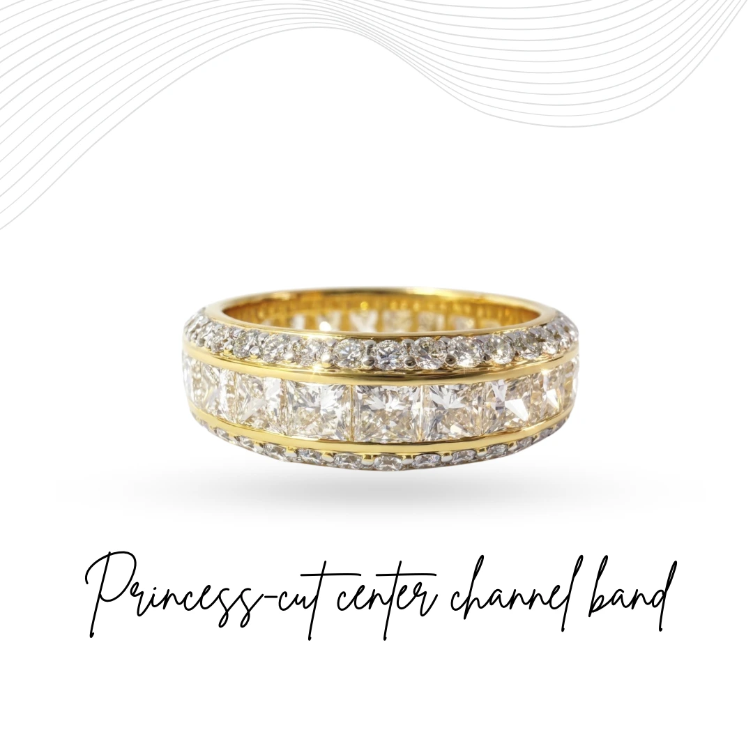 Princess & Round Lab Grown Diamond Band Ring | Yellow Gold | IGI Certified