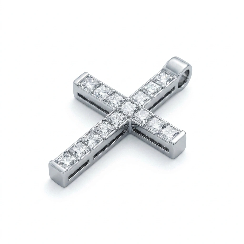 Princess Cut Diamond Cross Pendant | Solid Platinum 950 | IGI Certified view 3