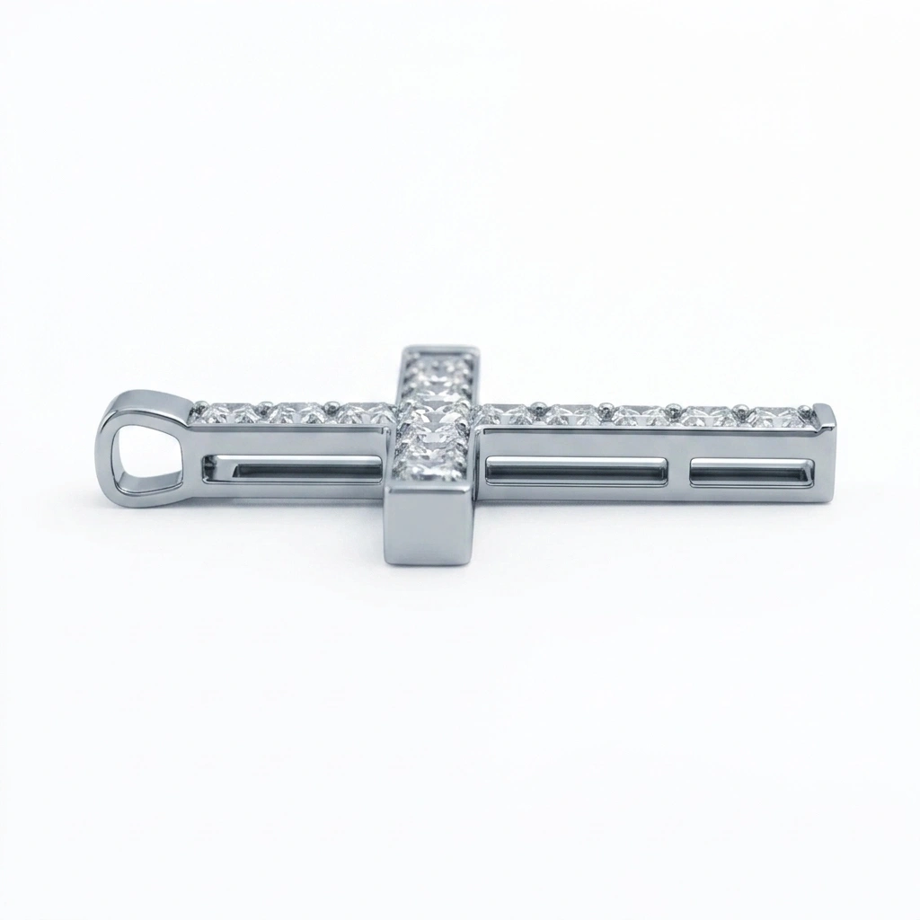 Princess Cut Diamond Cross Pendant | Solid Platinum 950 | IGI Certified view 4