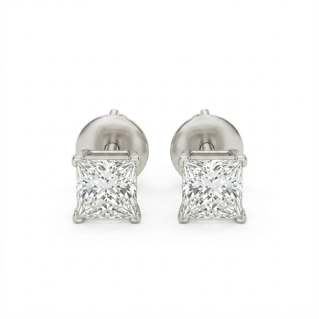Princess Cut Lab Grown Diamond Earrings | White Gold | IGI Certified view 3
