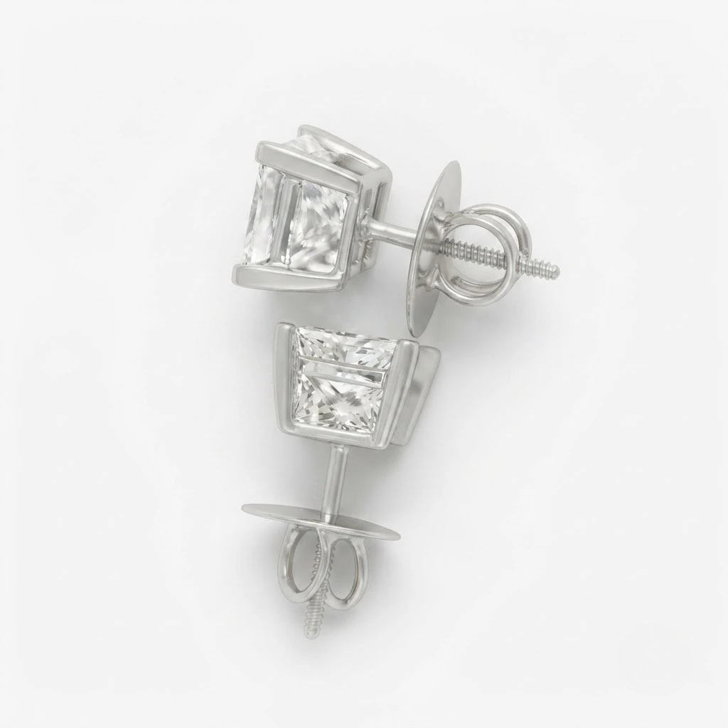 Princess Cut Lab Grown Diamond Earrings | White Gold | IGI Certified view 5