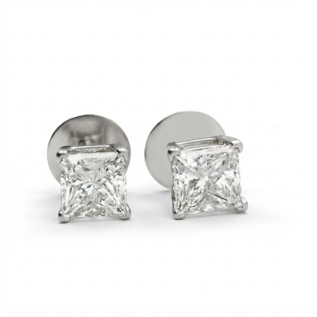Princess Cut Lab Grown Diamond Earrings | White Gold | IGI Certified view 6