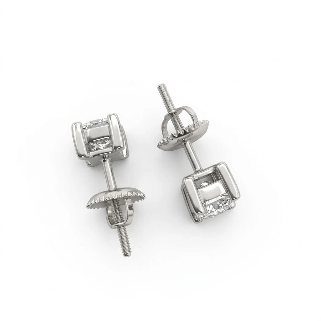 Princess Cut Lab Grown Diamond Solitaire Stud Earrings in PT950 Platinum view 3