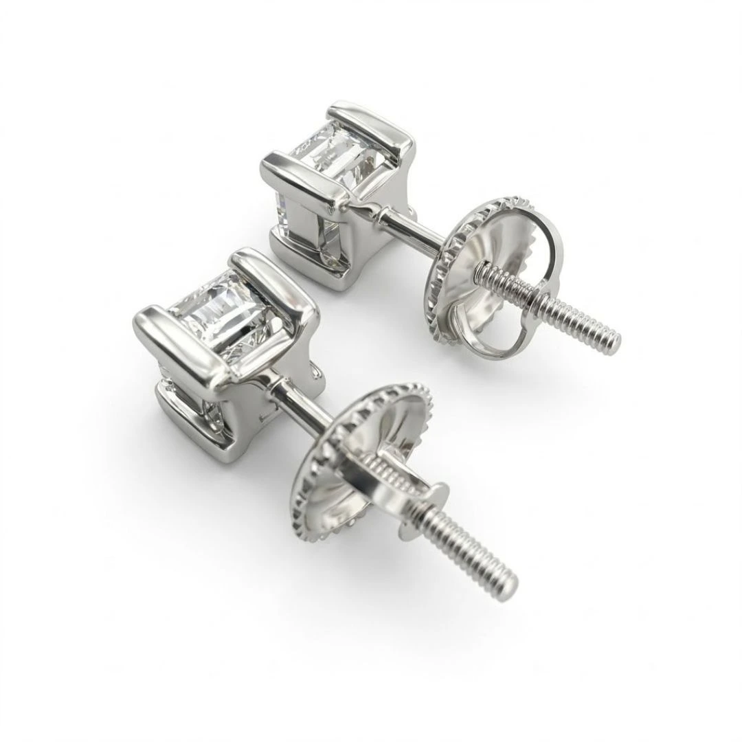 Princess Cut Lab-Grown Diamond Stud Earrings in White Gold view 4
