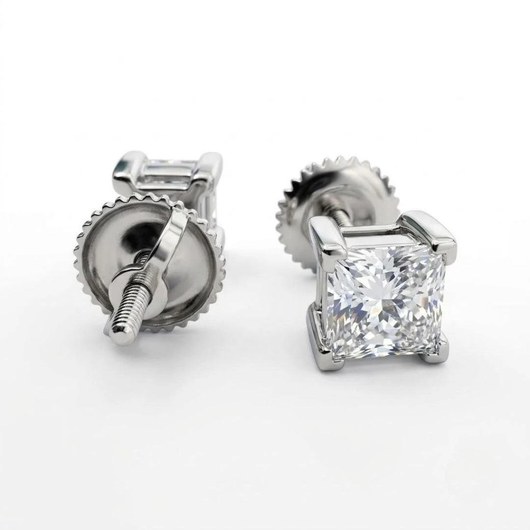 Princess Cut Lab-Grown Diamond Stud Earrings in White Gold view 5