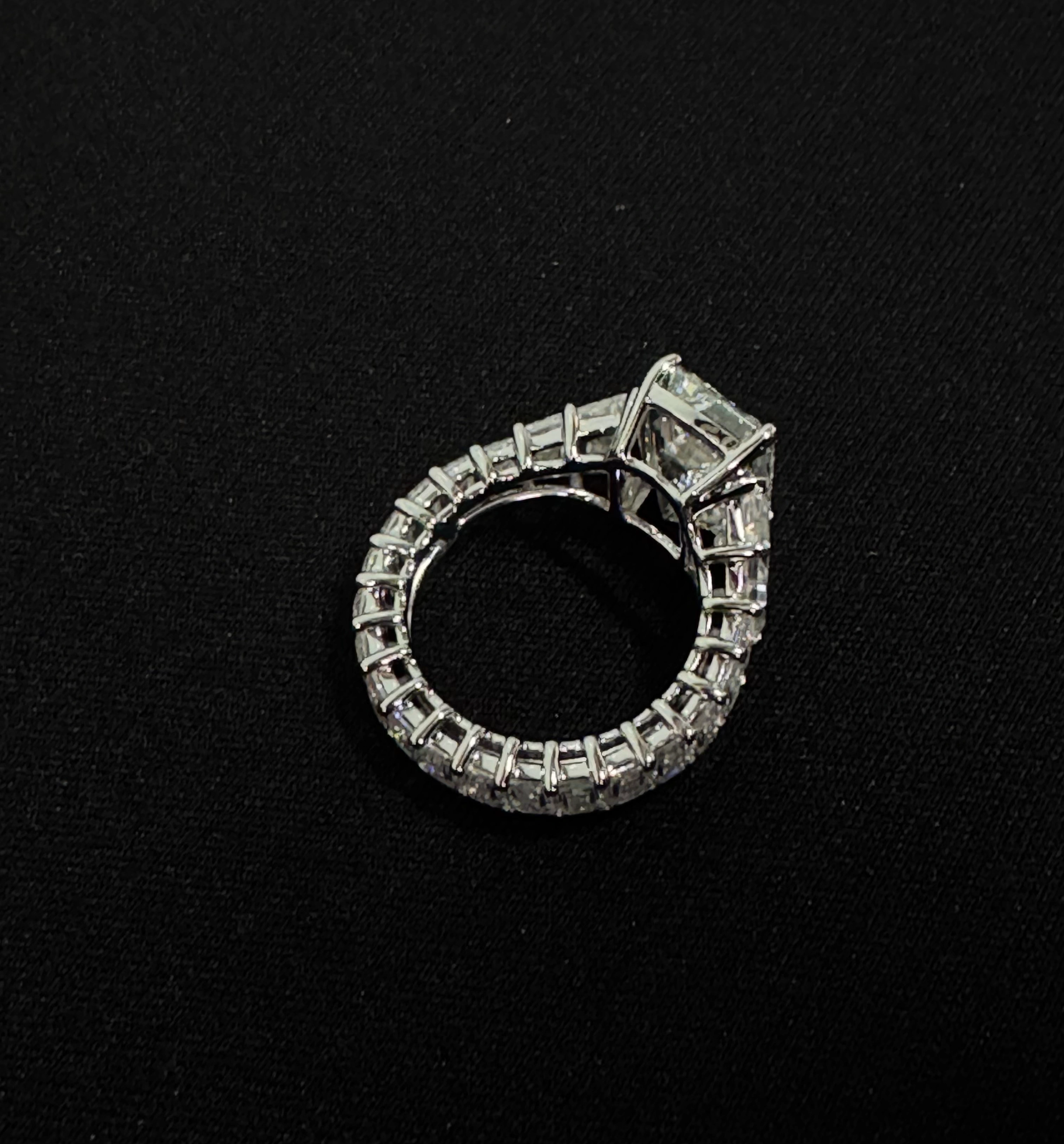 PT950 Platinum 11.72 CT Emerald Cut Diamond Engagement Ring | 6.5 CT Solitaire with Tapered Side Diamonds | IGI Certified view 3