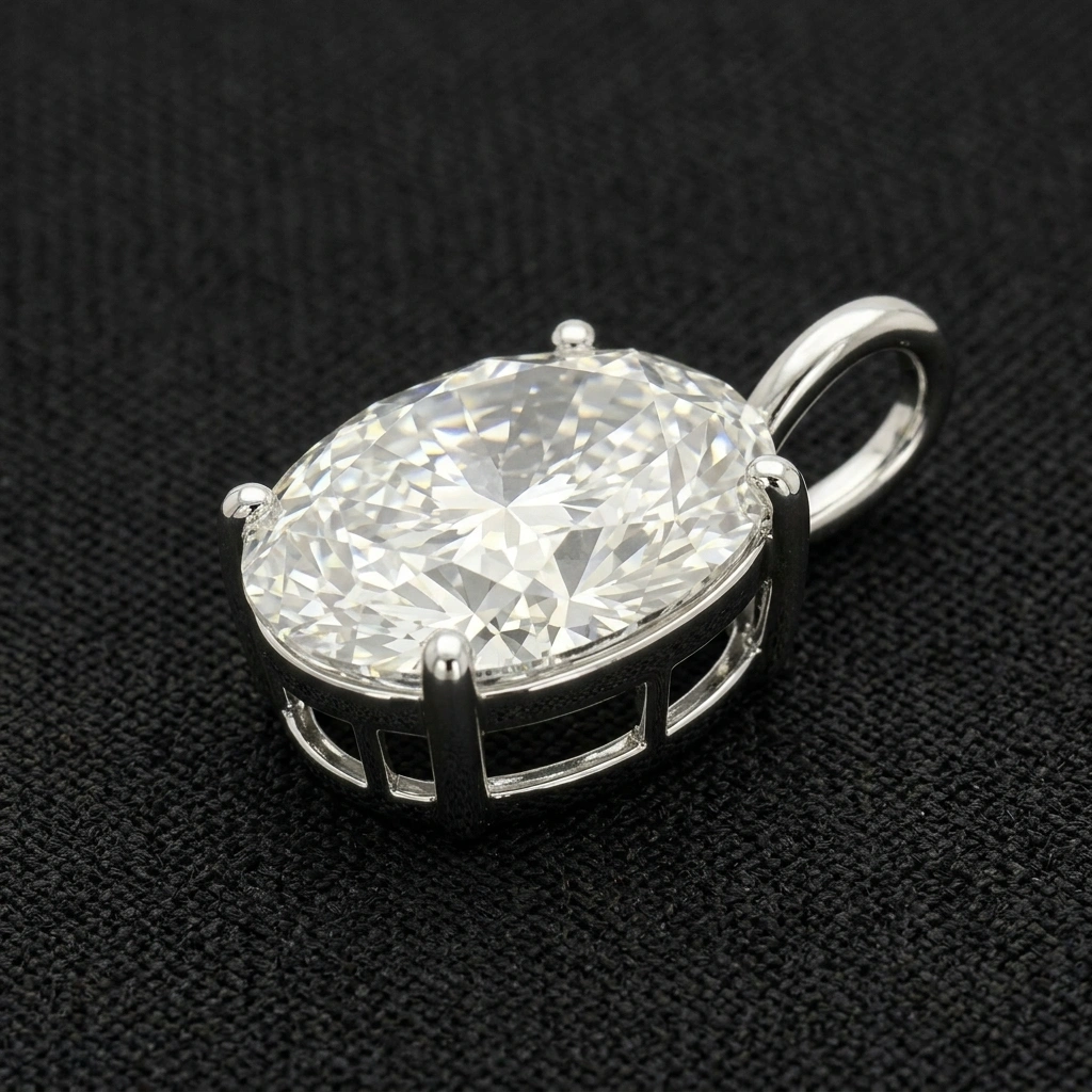 PT950 Platinum 3 CT Oval Diamond Solitaire Pendant | Oval Cut Diamond Pendant view 4