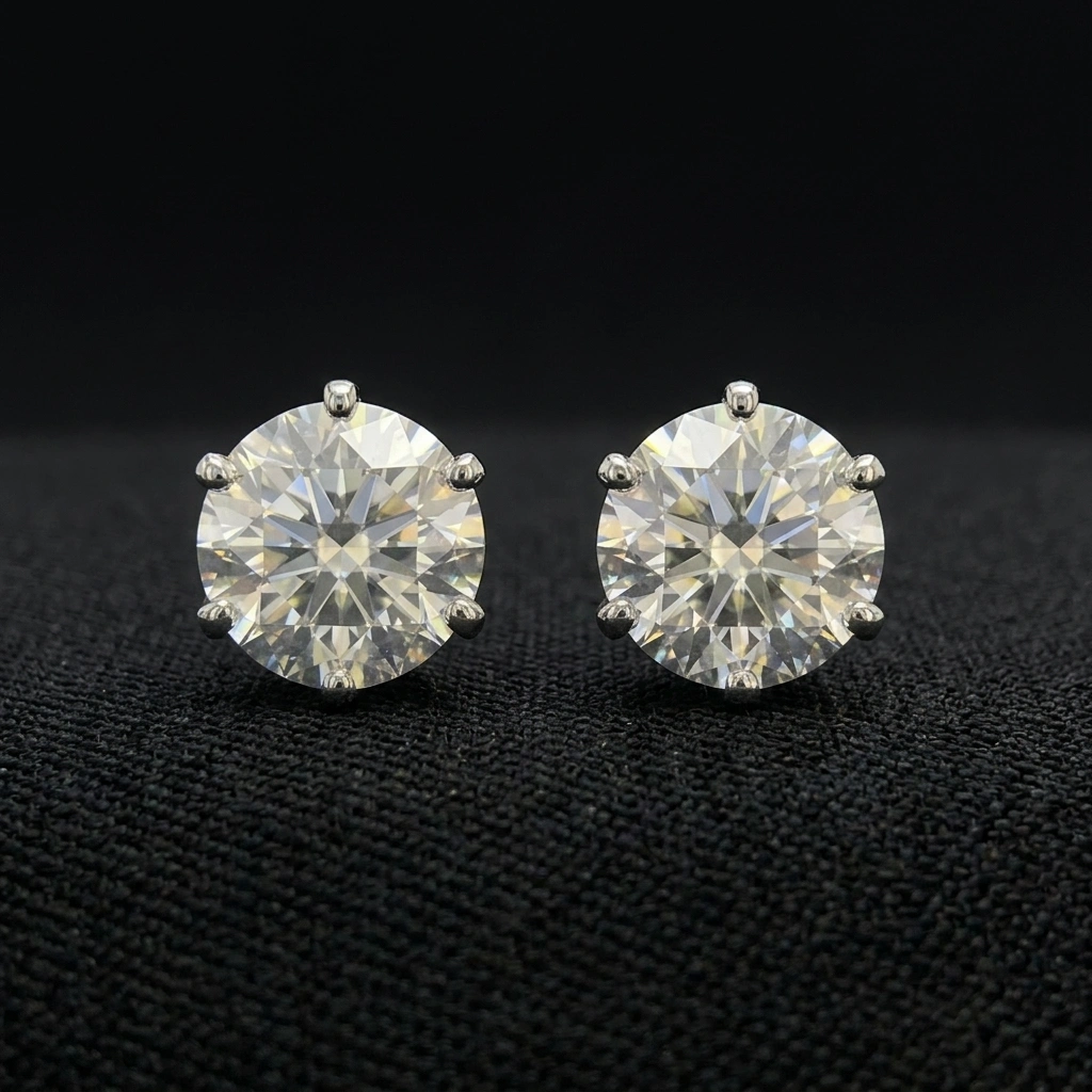 PT950 Platinum 3 CT Round Diamond Stud Earrings | Classic Solitaire Earrings
