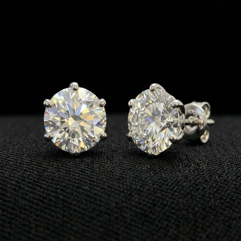 PT950 Platinum 3 CT Round Diamond Stud Earrings | Classic Solitaire Earrings view 3