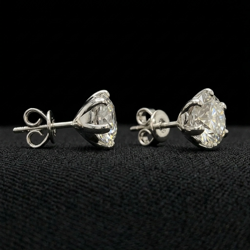 PT950 Platinum 3 CT Round Diamond Stud Earrings | Classic Solitaire Earrings view 4