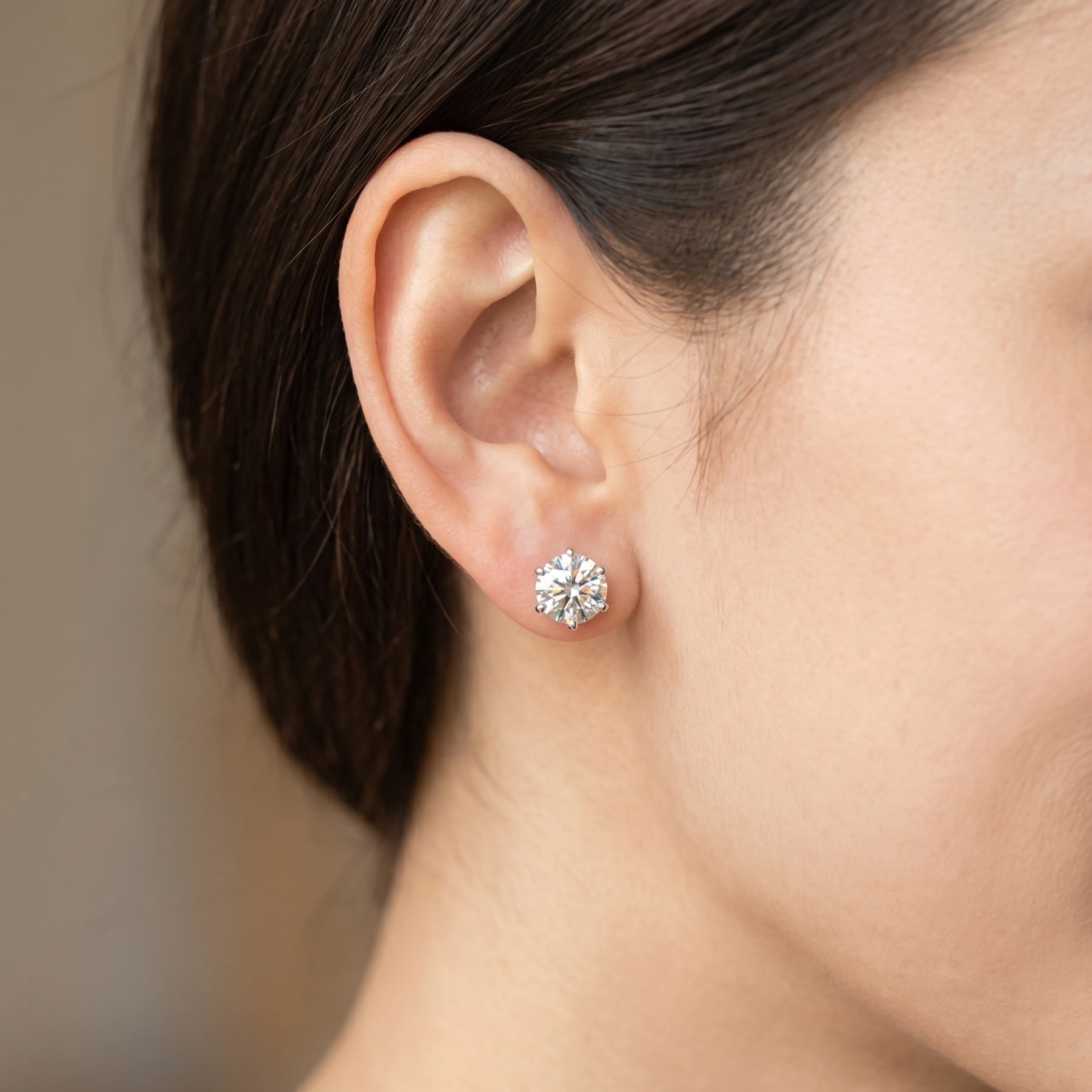 PT950 Platinum 3 CT Round Diamond Stud Earrings | Classic Solitaire Earrings view 5