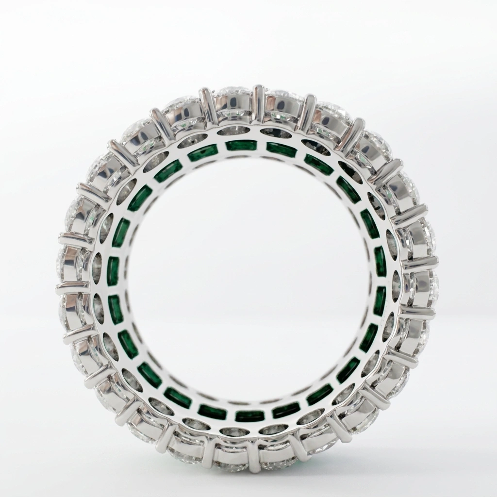 PT950 Platinum Emerald & Round Cut Diamond Statement Ring | Luxury Fine Jewelry view 5