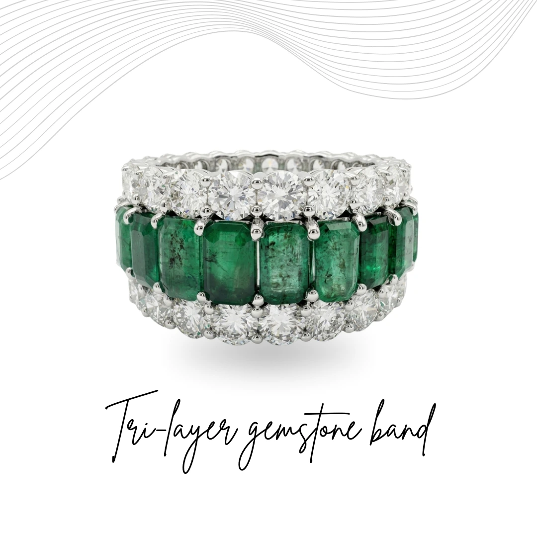 PT950 Platinum Emerald & Round Cut Diamond Statement Ring | Luxury Fine Jewelry