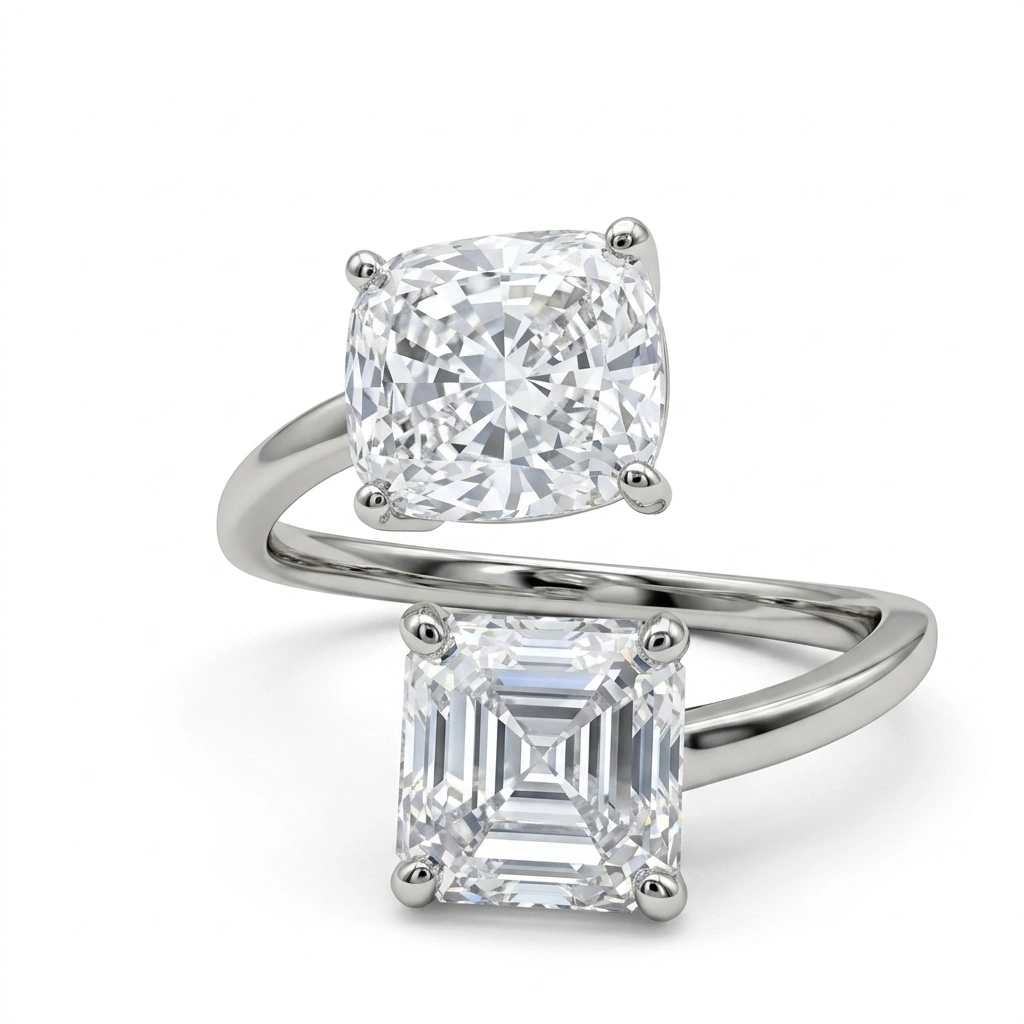 PT950 Platinum Emerald-Cut & Cushion-Cut Lab-Grown Diamond Engagement Ring view 3