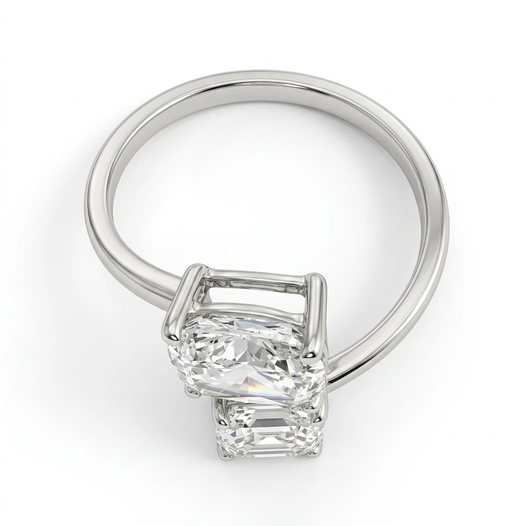 PT950 Platinum Emerald-Cut & Cushion-Cut Lab-Grown Diamond Engagement Ring view 4