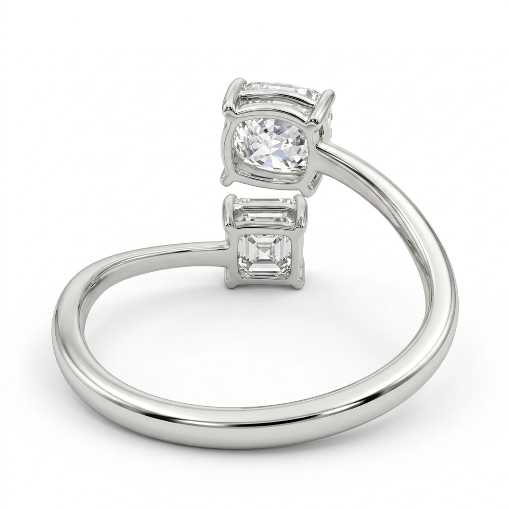 PT950 Platinum Emerald-Cut & Cushion-Cut Lab-Grown Diamond Engagement Ring view 5