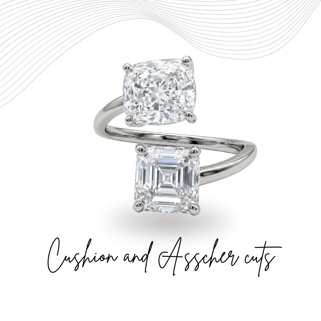 PT950 Platinum Emerald-Cut & Cushion-Cut Lab-Grown Diamond Engagement Ring