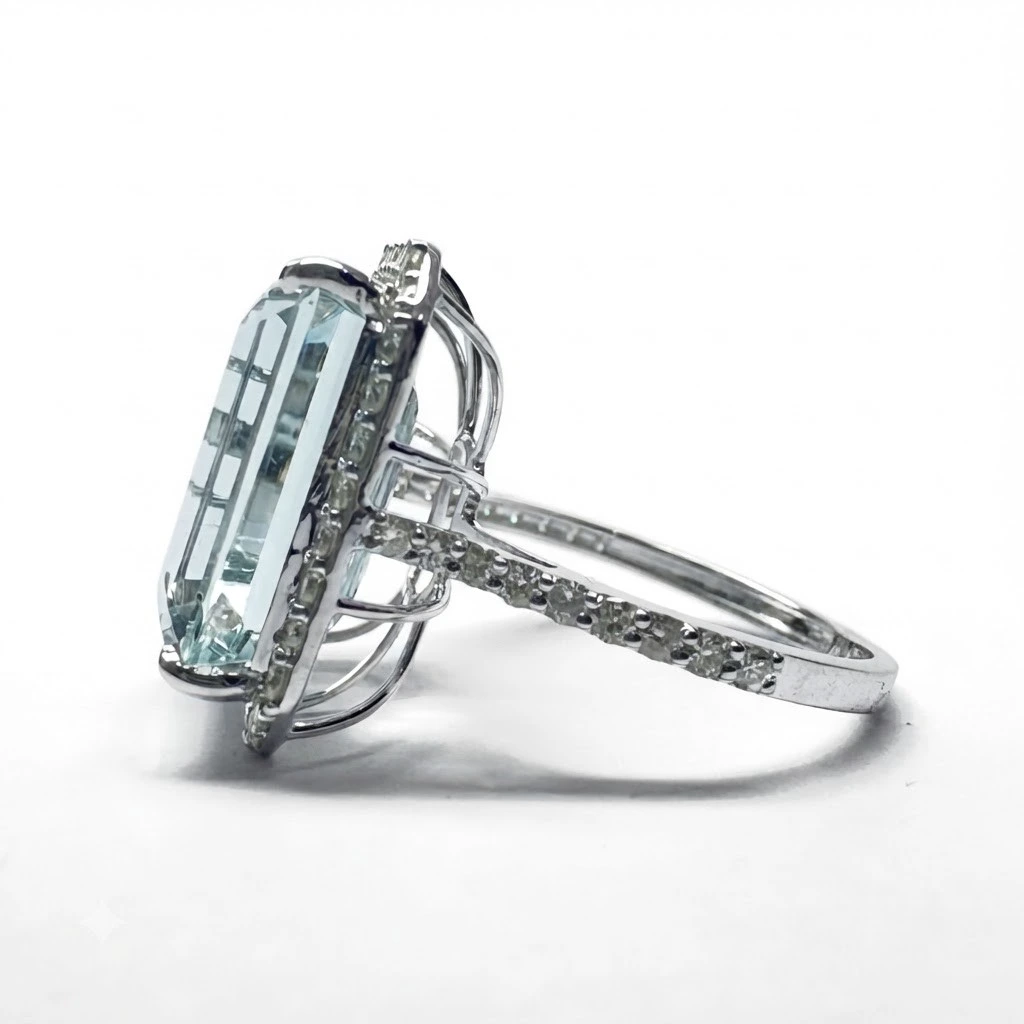 PT950 Platinum Emerald Cut Diamond Ring with Round Side Stones view 4