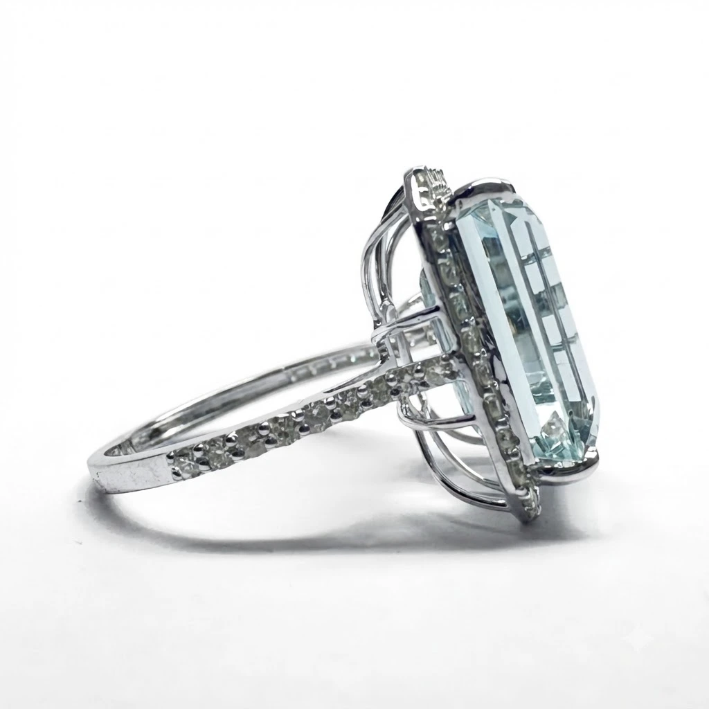 PT950 Platinum Emerald Cut Diamond Ring with Round Side Stones view 5