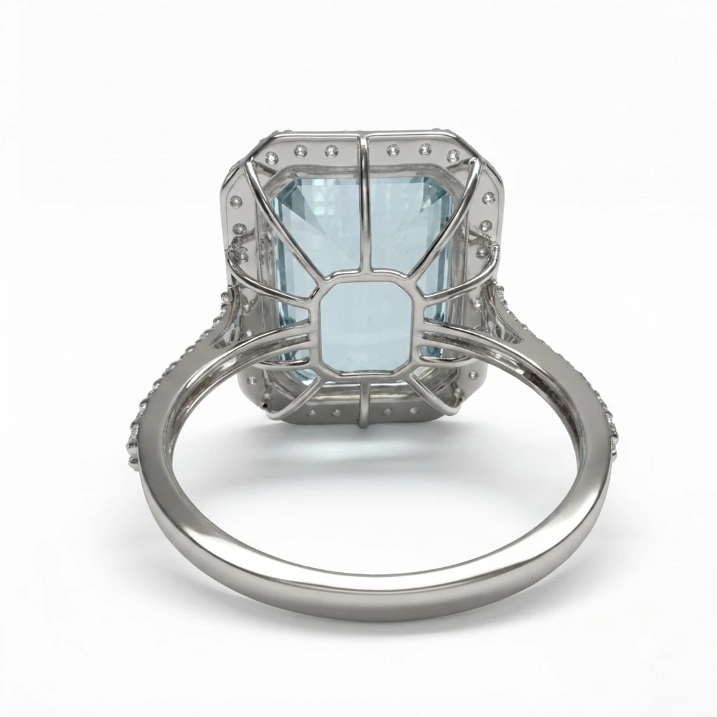 PT950 Platinum Emerald Cut Diamond Ring with Round Side Stones view 8