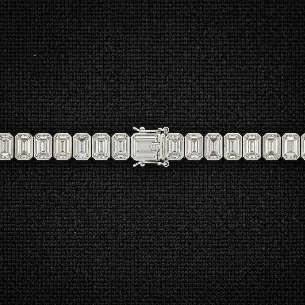 PT950 Platinum Emerald Cut Diamond Tennis Bracelet | 9.25 CT Diamond Bracelet view 3